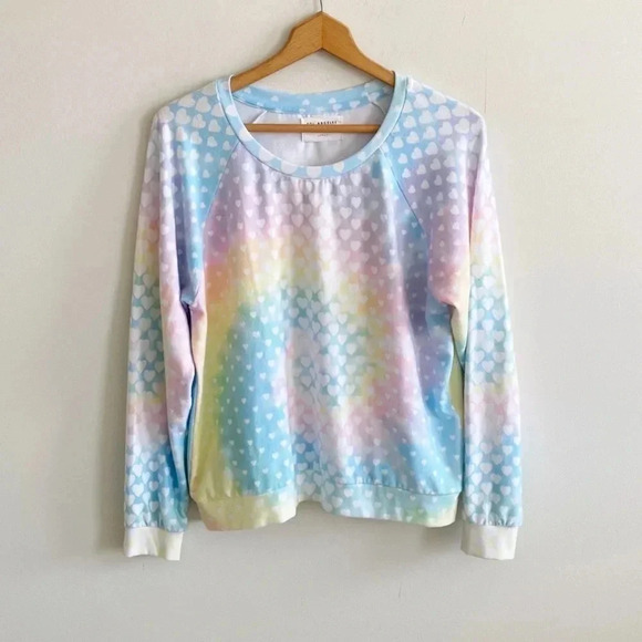 Anthro SOL Angeles heart print tie dye knit cozy soft pullover sweatshirt - Picture 2 of 7